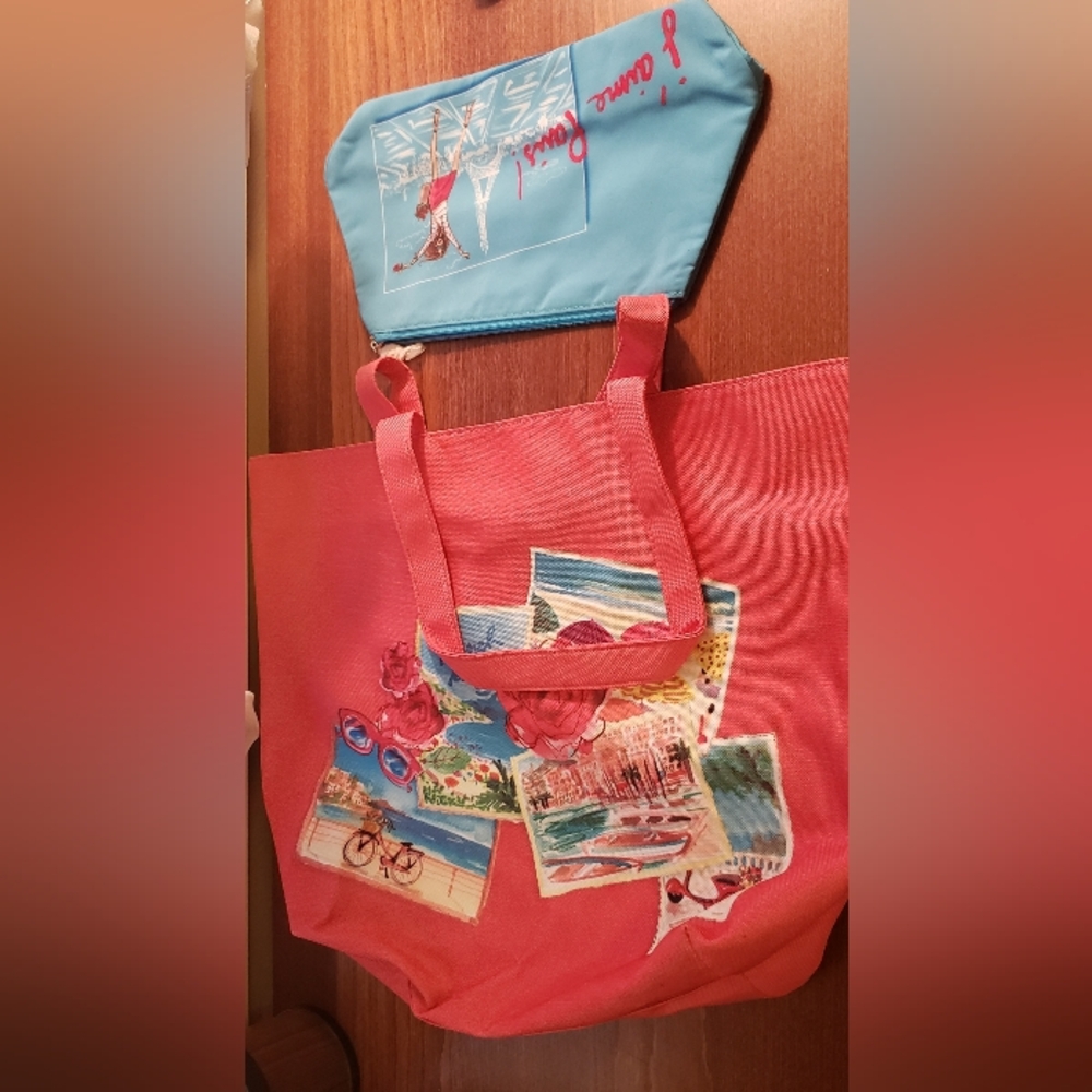 Lancome Paris 'French Vacation' Print Tote Bag Set